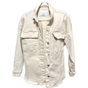 Celebrity Pink Yellow Denim Jacket Raw Hem XS Excellent  BoHo Festival